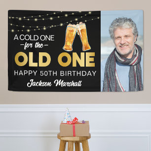 Een koude voor de oude Foto Verjaardag Spandoek