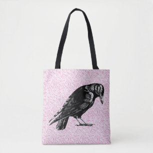 Een kraai of Raven Halloween Roze en Zwart Draagtas