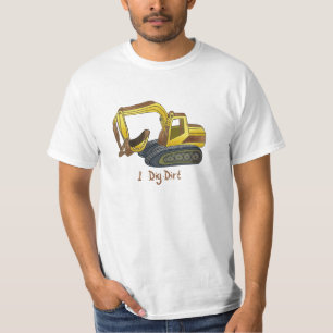Een kraan graaft vuil t-shirt