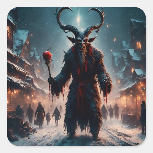 Een Krampus Kerst Horror Vierkante Sticker (Voorkant)