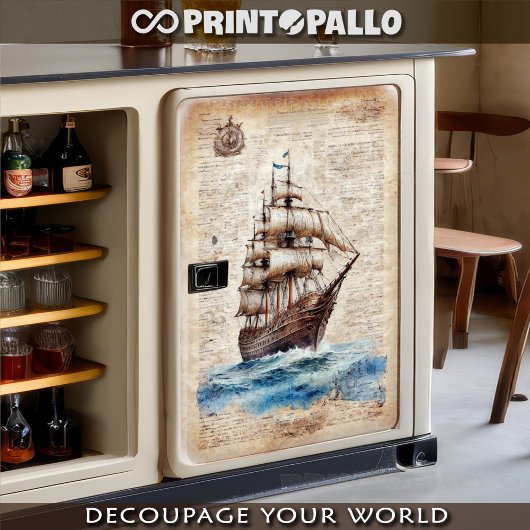 Een krantenpapier met een zeilschip. tissuepapier