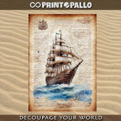 Een krantenpapier met een zeilschip. tissuepapier