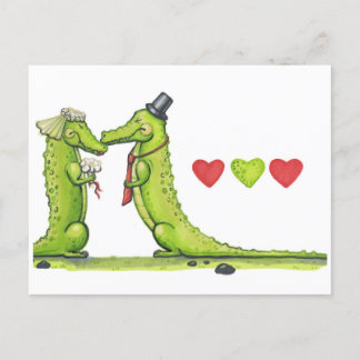Een krokodilbruiloft. briefkaart