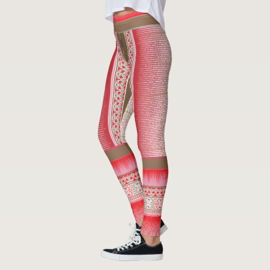 Een kruissteek patroon met een rode achtergrond leggings (Links)