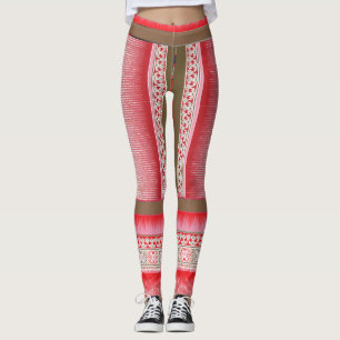 Een kruissteek patroon met een rode achtergrond leggings