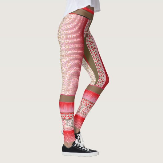 Een kruissteek patroon met een rode achtergrond leggings (Rechts)