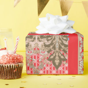 Een kruissteek patroon met een rode rand cadeaupapier