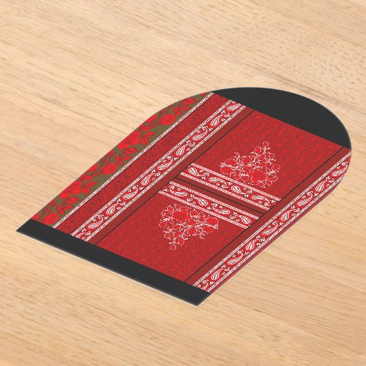 Een kruissteek patroon met rode bloemen en wijnsto acryl uitnodigingen (Laagn)