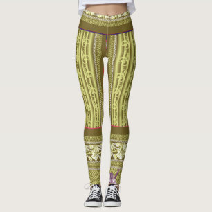 Een kruissteek patroon van een vaas met bloemen leggings