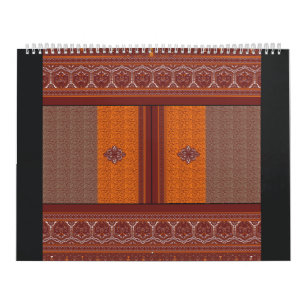 Een kruissteekpatroon in sinaasappel en bruin kalender