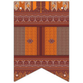 Een kruissteekpatroon in sinaasappel en bruin vlaggetjes (Tweede vlag)