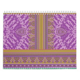 Een kruissteekpatroon met een paarse en gele B Kalender