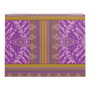 Een kruissteekpatroon met een paarse en gele BA Kalender