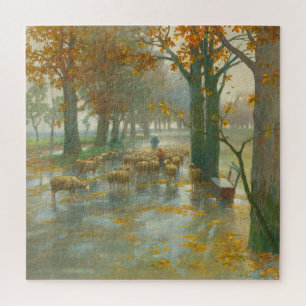Een kudde schapen met schaap op een regenachtige d legpuzzel