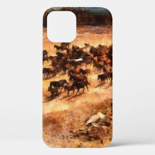 Een kudde wilde renpaarden. Kunstwerk aan de iPhone 12 Hoesje
