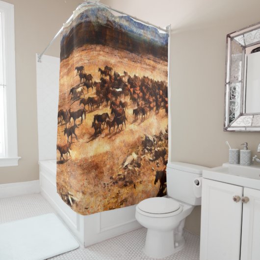 Een kudde wilde renpaarden. Kunstwerk aan de Douchegordijn (In situ)