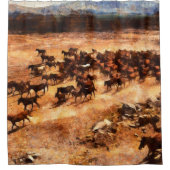 Een kudde wilde renpaarden. Kunstwerk aan de Douchegordijn (Voorkant)