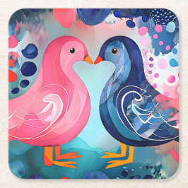 "Een kus in veren", een gelukkige Valentijnsdag Vierkante Kartonnen Onderzetter