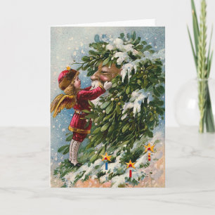 Een "kus van de Maretak voor Kerstman " Feestdagen Kaart