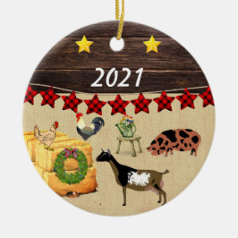 Een land met Kerstmis, een jusKune en een geit Keramisch Ornament