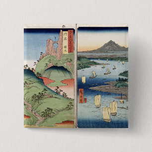 Een landschap en een seizoenskop vierkante button 5,1 cm