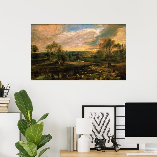 Een landschap met een Shepherd en zijn kudde Poster (Thuiskantoor)