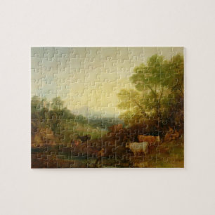 Een landschap met Rundvee en Cijfers door een Stre Legpuzzel