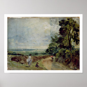 Een landweg met bomen en cijfers poster