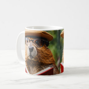 Een leergierige bever met een te grote bril koffiemok
