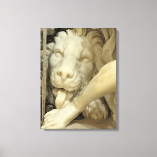 Een leeuw die de voet van Daniel likt Canvas Afdruk