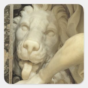 Een leeuw die de voet van Daniel likt Vierkante Sticker