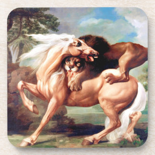 Een leeuw die een paardenschilderij aanvalt - 1762 bier onderzetter