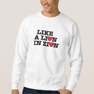 Een leeuw in een Zion sweatshirt