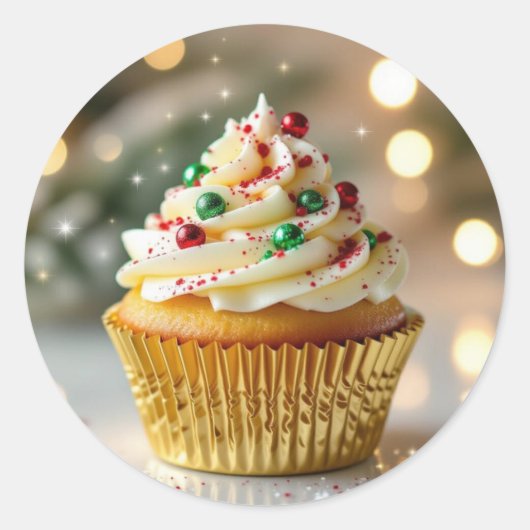 Een lekkere kerstcupcake ronde sticker (Voorkant)
