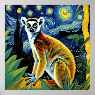 Een lemur in de sterrenhemel poster