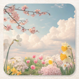 Een lente bloem achtergrond vierkante kartonnen onderzetter