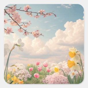 Een lente bloem achtergrond vierkante sticker