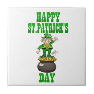 Een Leprechaun die op een pot goud staat. Tegeltje