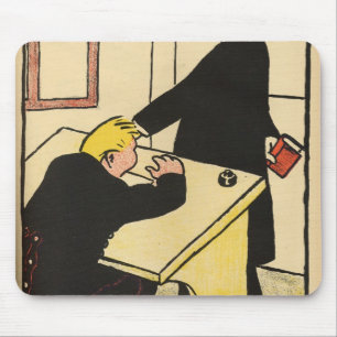 Een leraar berispt zijn leerling van criminelen muismat