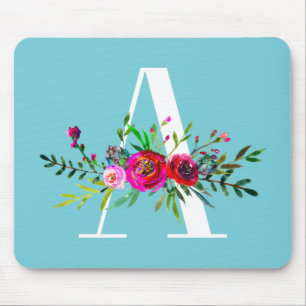 Een Letter Initiaal Monogram Bloem Aangepaste Kleu Muismat