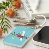 Een Letter Initiaal Monogram Floral Aangepaste Kle Sleutelhanger (Voorkant Rechts)