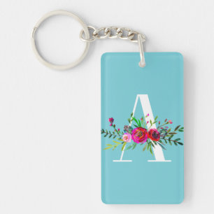 Een Letter Initiaal Monogram Floral Aangepaste Kle Sleutelhanger