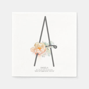 Een Letter Monogram Blush Peach Floral CR Servet