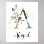 Een Letter Monogram Groene Nursery Naam Muurprint Poster (Voorkant)