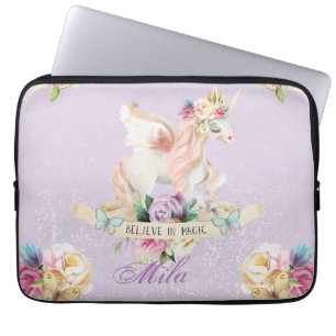 Een leuk eenhoorn met jouw naam erop laptop sleeve