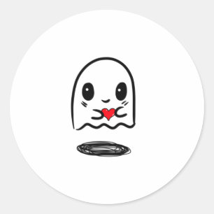 een leuk spook met een hart met een schaduw ronde sticker