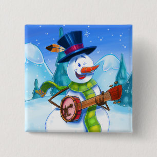een leuke cartoon knop met gitaar die sneeuwman sp vierkante button 5,1 cm
