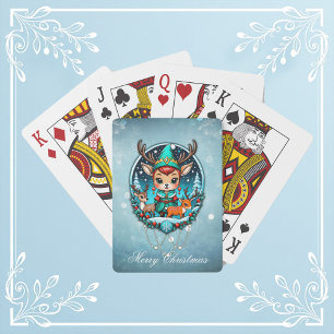 Een leuke cartoon stijl rendier elf pokerkaarten