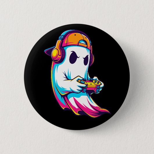 Een leuke Halloween Ghost Gamer Ronde Button 5,7 Cm (Voorkant)
