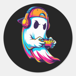 Een leuke Halloween Ghost Gamer Ronde Sticker